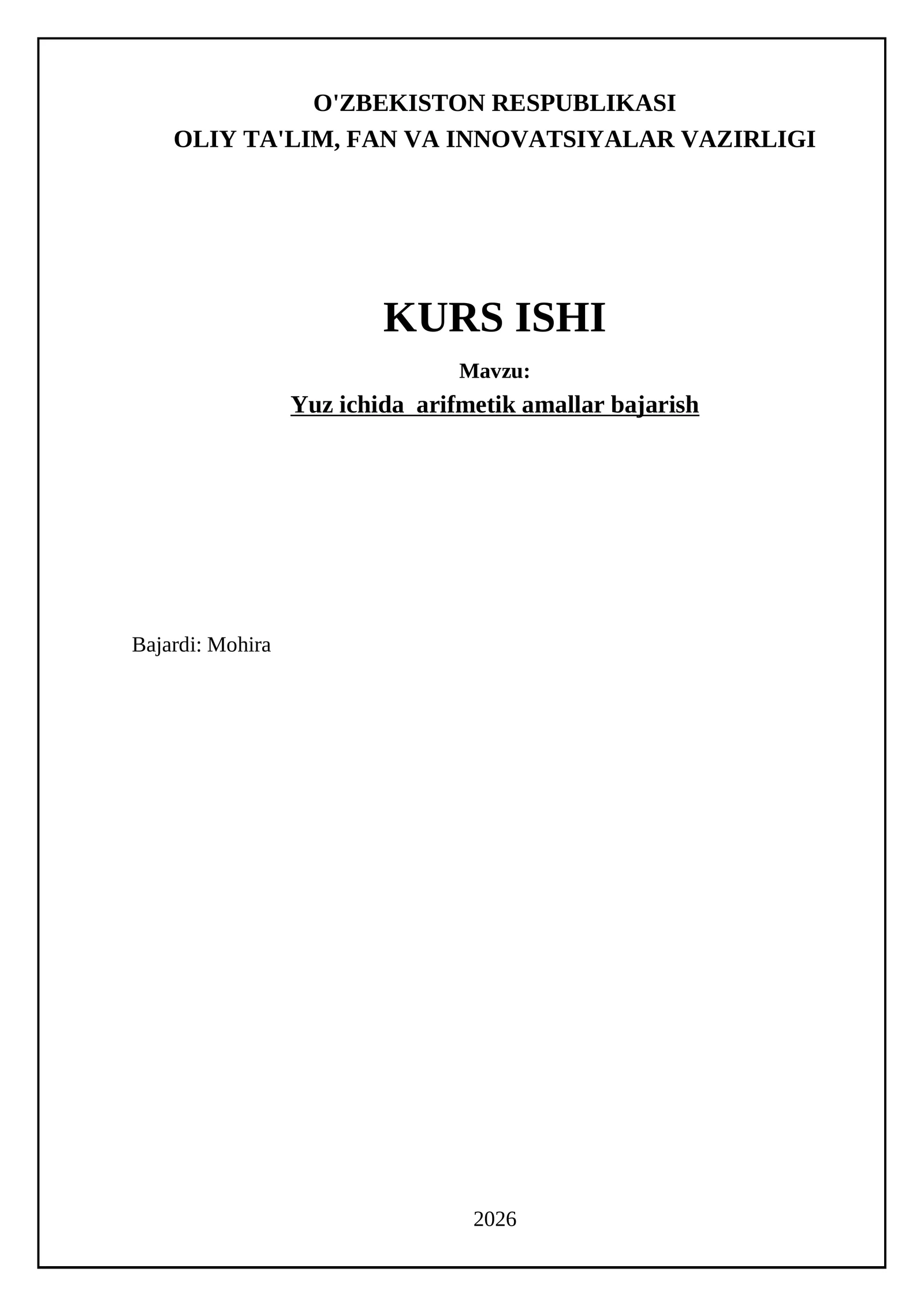 Yuz ichida arifmetik amallar bajarish 1