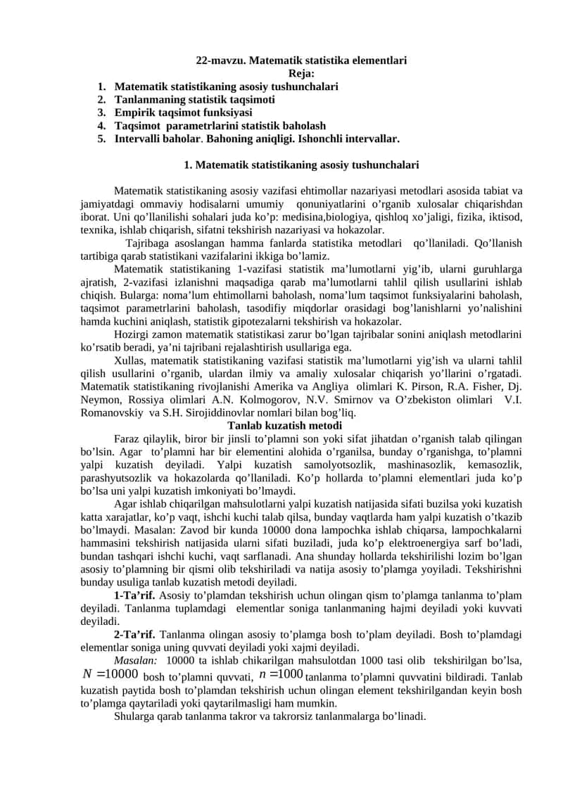 Matematik statistika elementlari 1