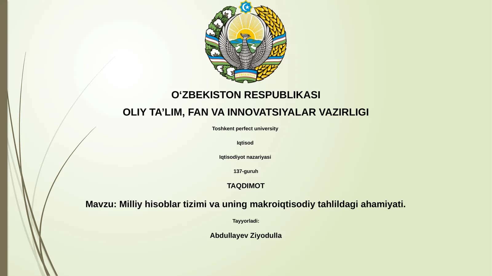 Milliy hisoblar tizimi va uning makroiqtisodiy tahlildagi ahamiyati 1