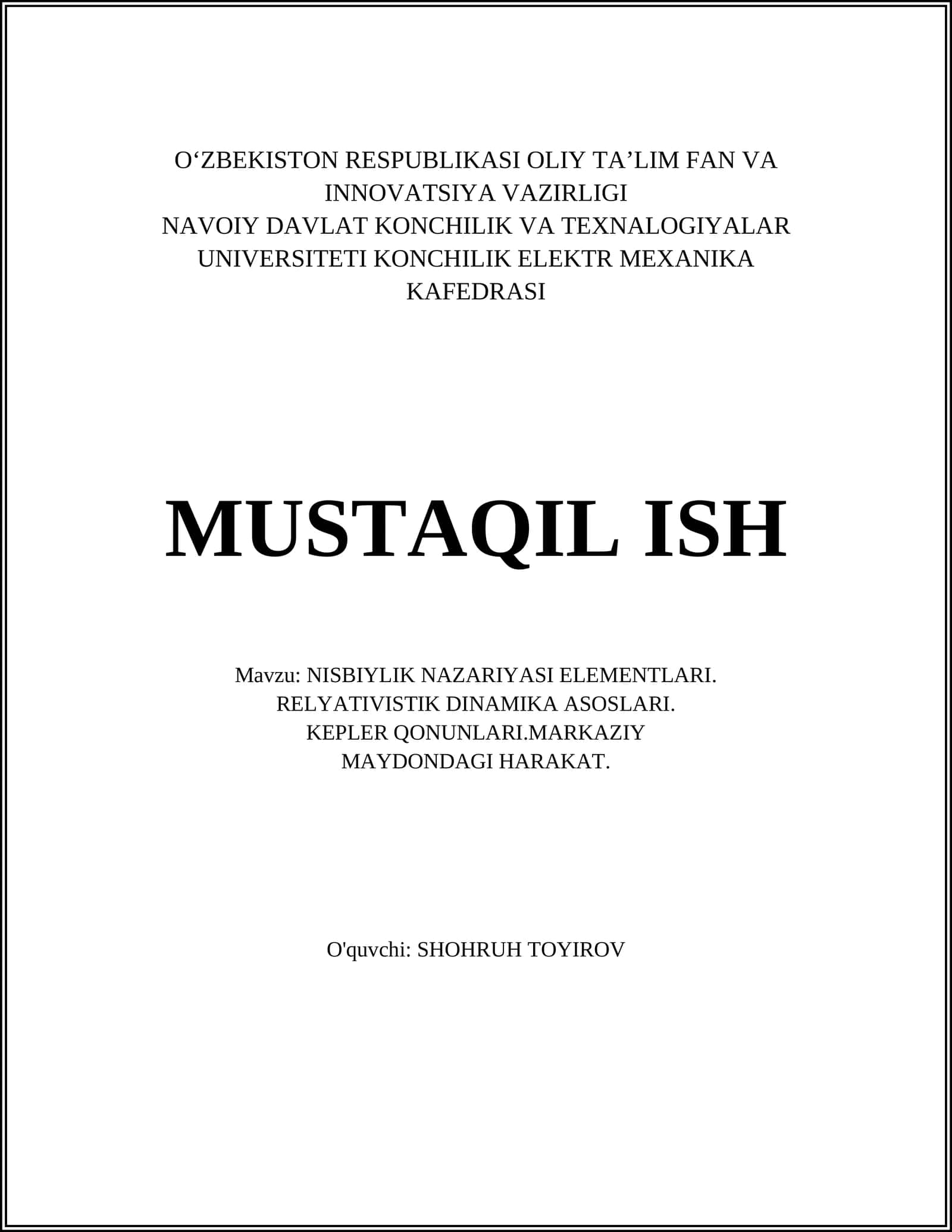 Nisbiylik nazariyasi elementlari 1