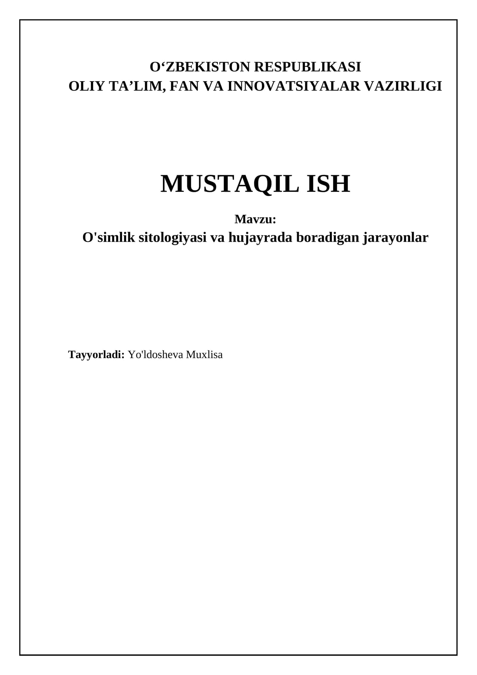 O'simlik sitologiyasi va hujayrada boradigan jarayonlar 1