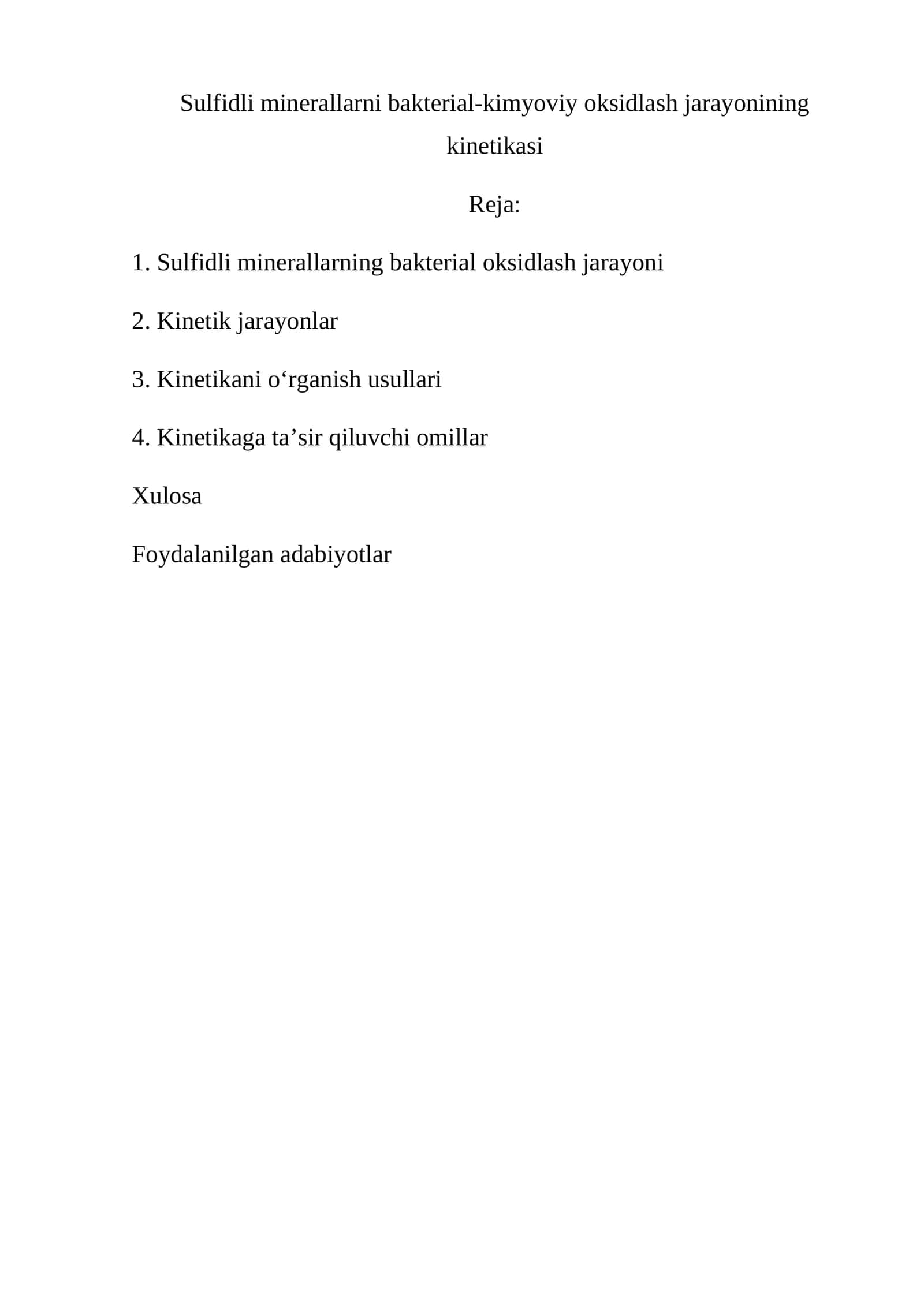 Sulfidli minerallarni bakterial-kimyoviy oksidlash jarayonining kinetikasi 1