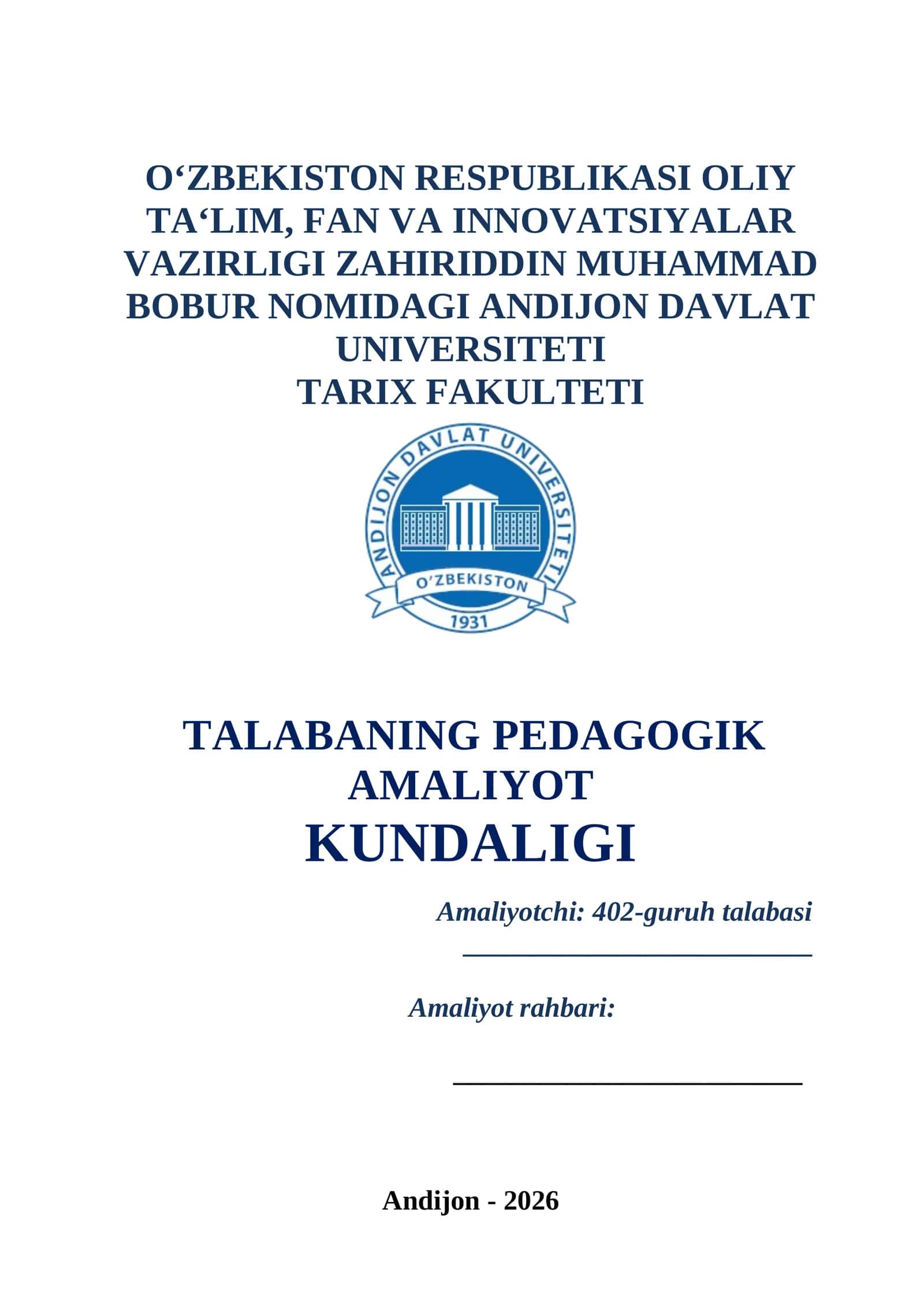 TALABANING PEDAGOGIK AMALIYOT KUNDALIGI 1