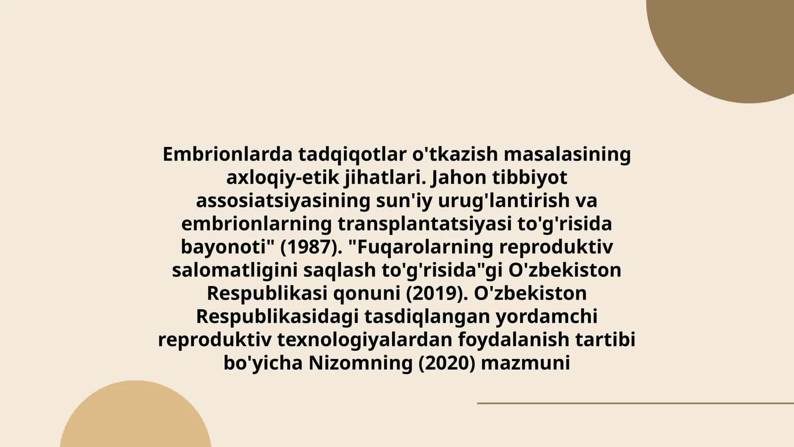 Embrionlarda tadqiqotlar o'tkazish masalasining axloqiy-etik jihatlari 1