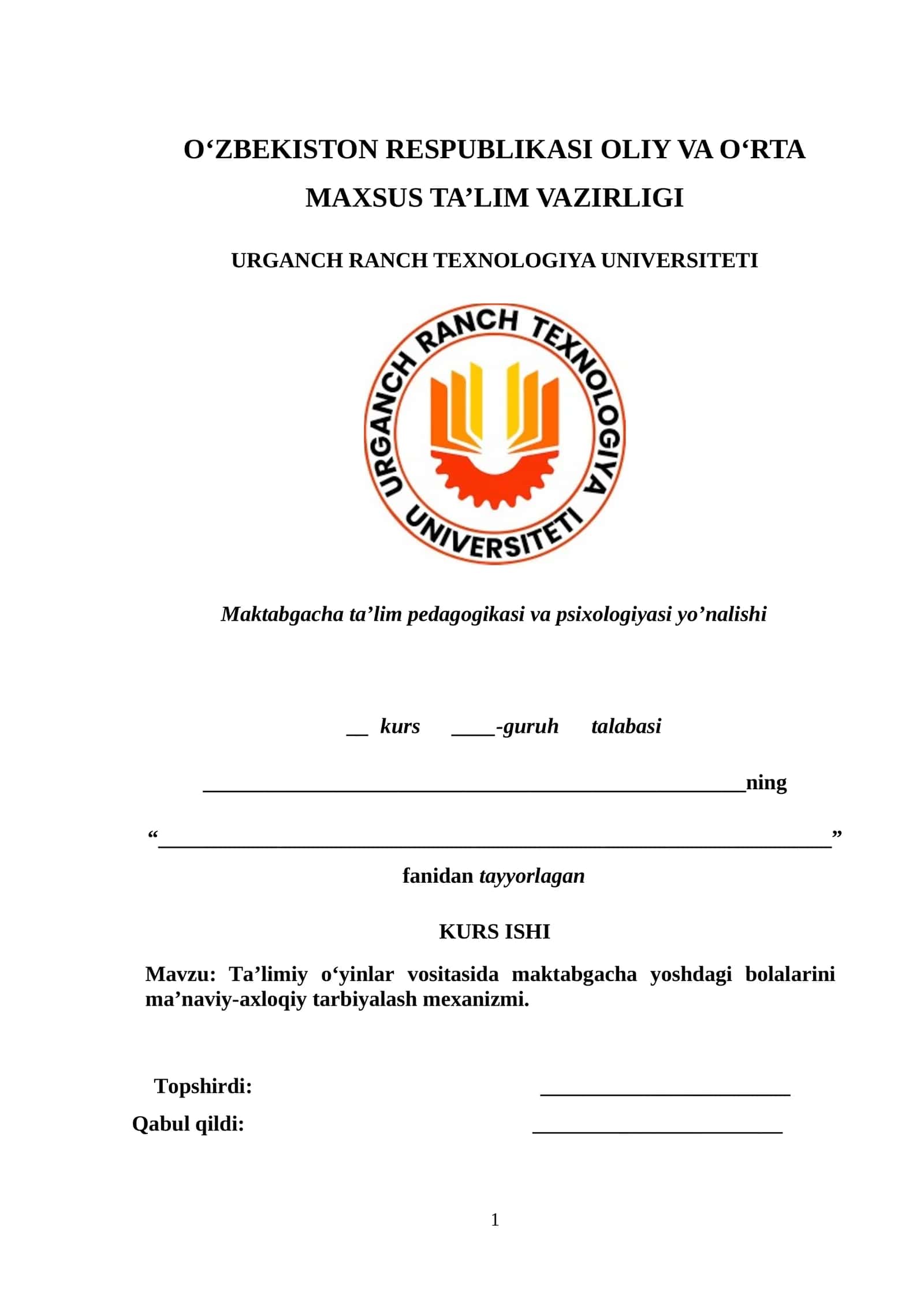 Ta’limiy o‘yinlar vositasida maktabgacha yoshdagi bolalarini ma’naviy-axloqiy tarbiyalash mexanizmi 1