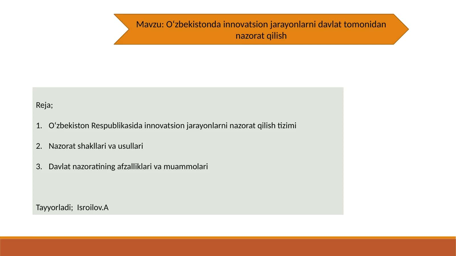 O‘zbekistonda innovatsion jarayonlarni davlat tomonidan nazorat qilish 1