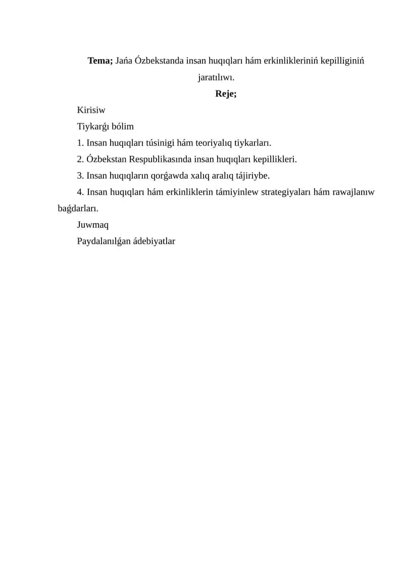 Insan huqıqları hám erkinliklerin támiyinlew strategiyaları hám rawajlanıw baǵdarları 1