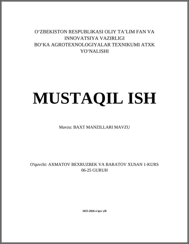BAXT MANZILLARI 1