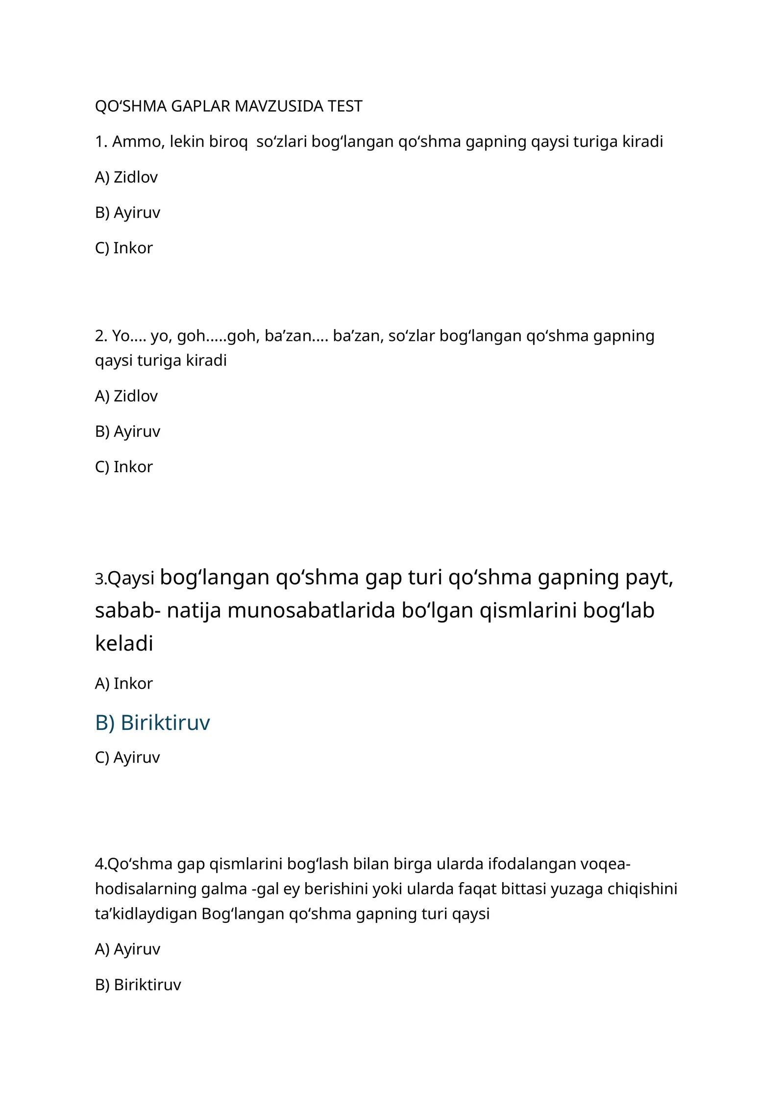 qoʻshma gap test 1