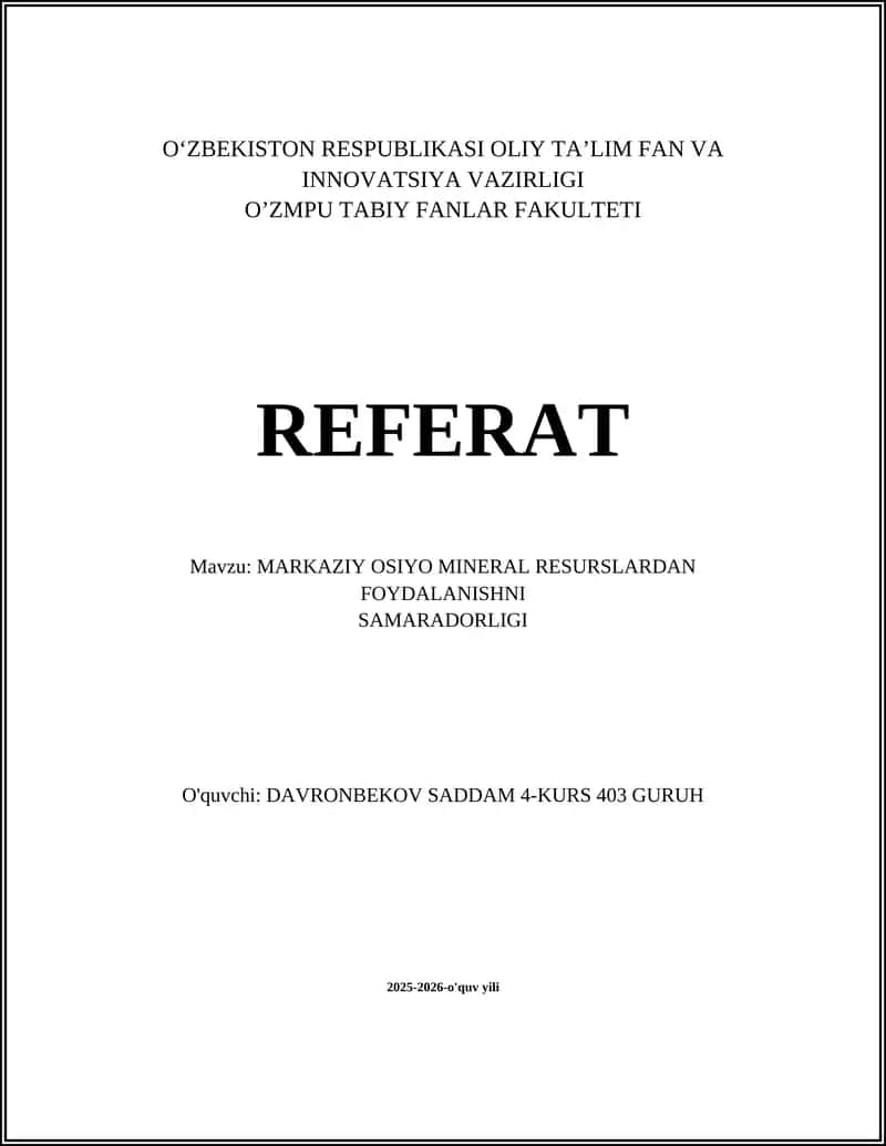 MARKAZIY OSIYO MINERAL RESURSLARDAN FOYDALANISHNI SAMARADORLIGI 1