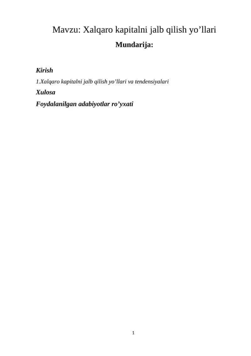 Xalqaro kapitalni jalb qilish yo’llari 1