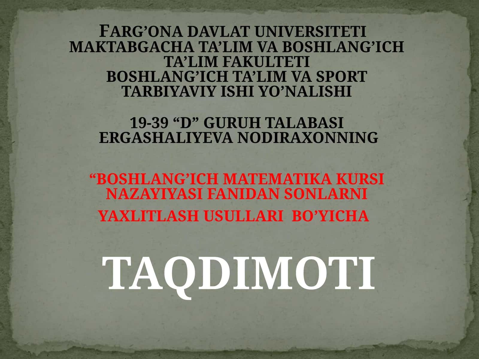 Boshlang’ich matematika kursi 1