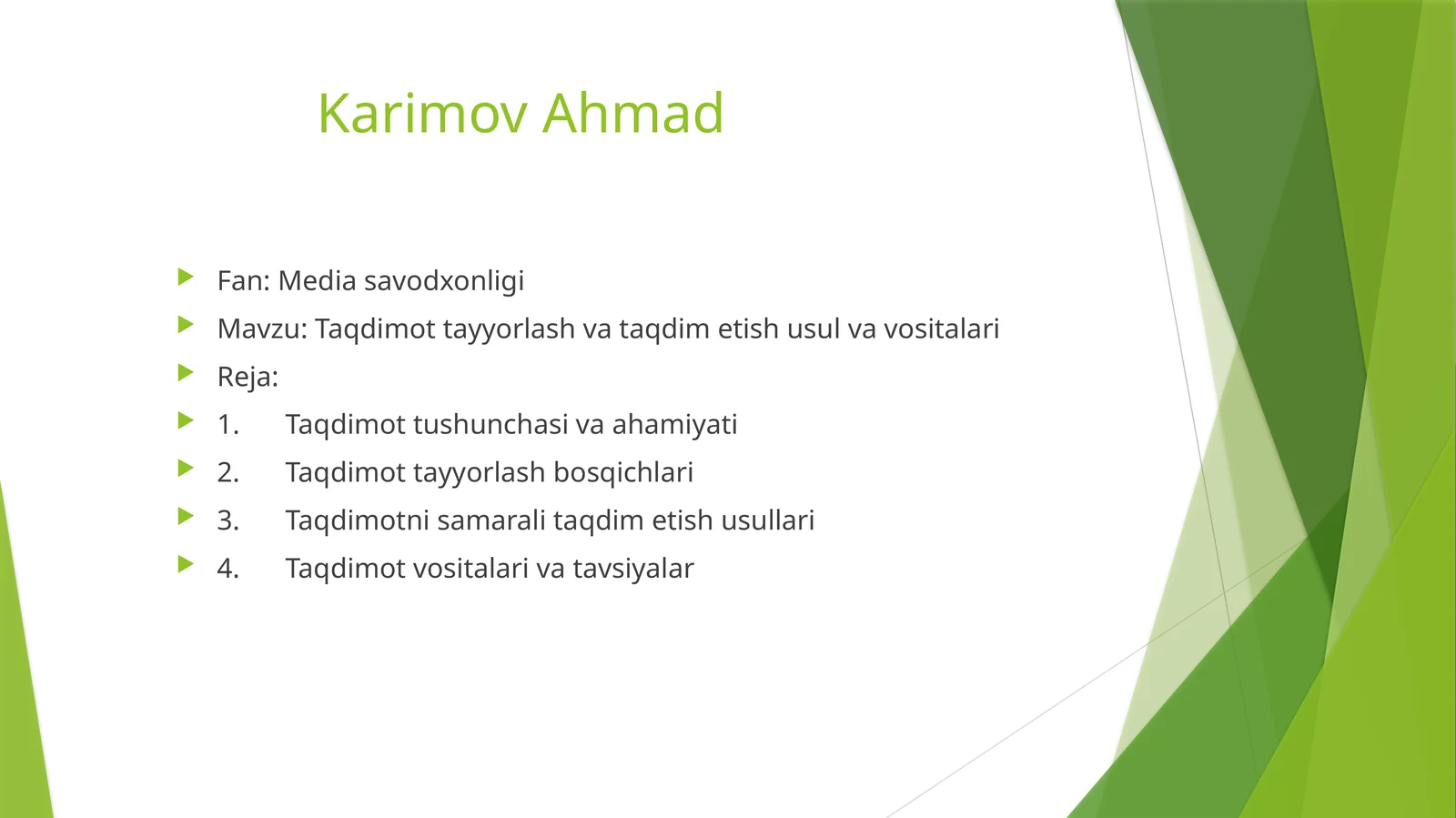 Taqdimot tayyorlash va taqdim etish usullari 1