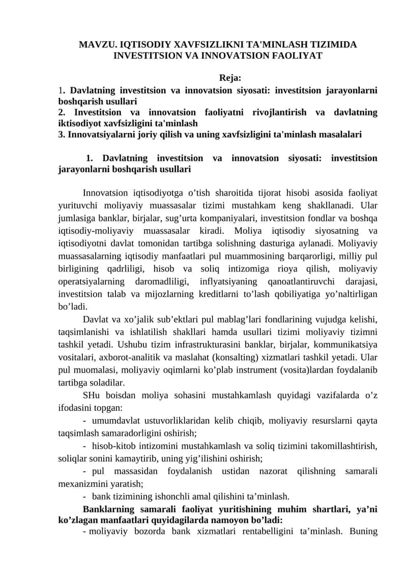 Davlatning investitsion va innovatsion siyosati 1