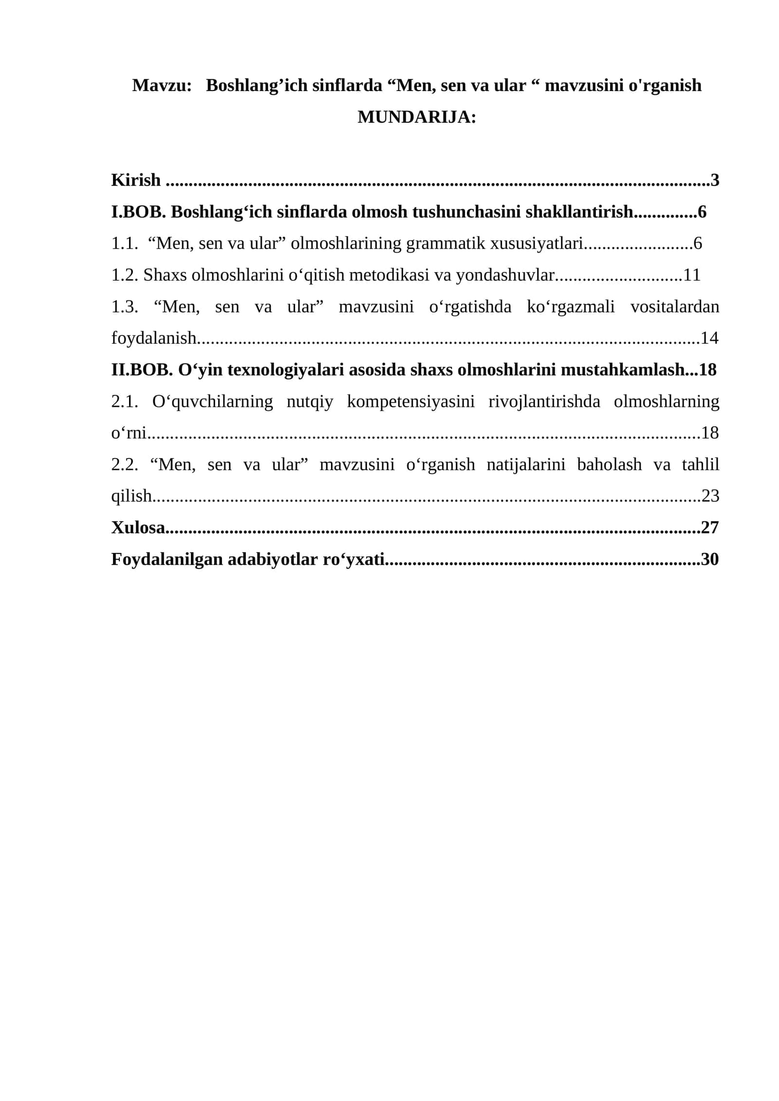 Boshlang’ich sinflarda “Men, sen va ular “ mavzusini o'rganish 1