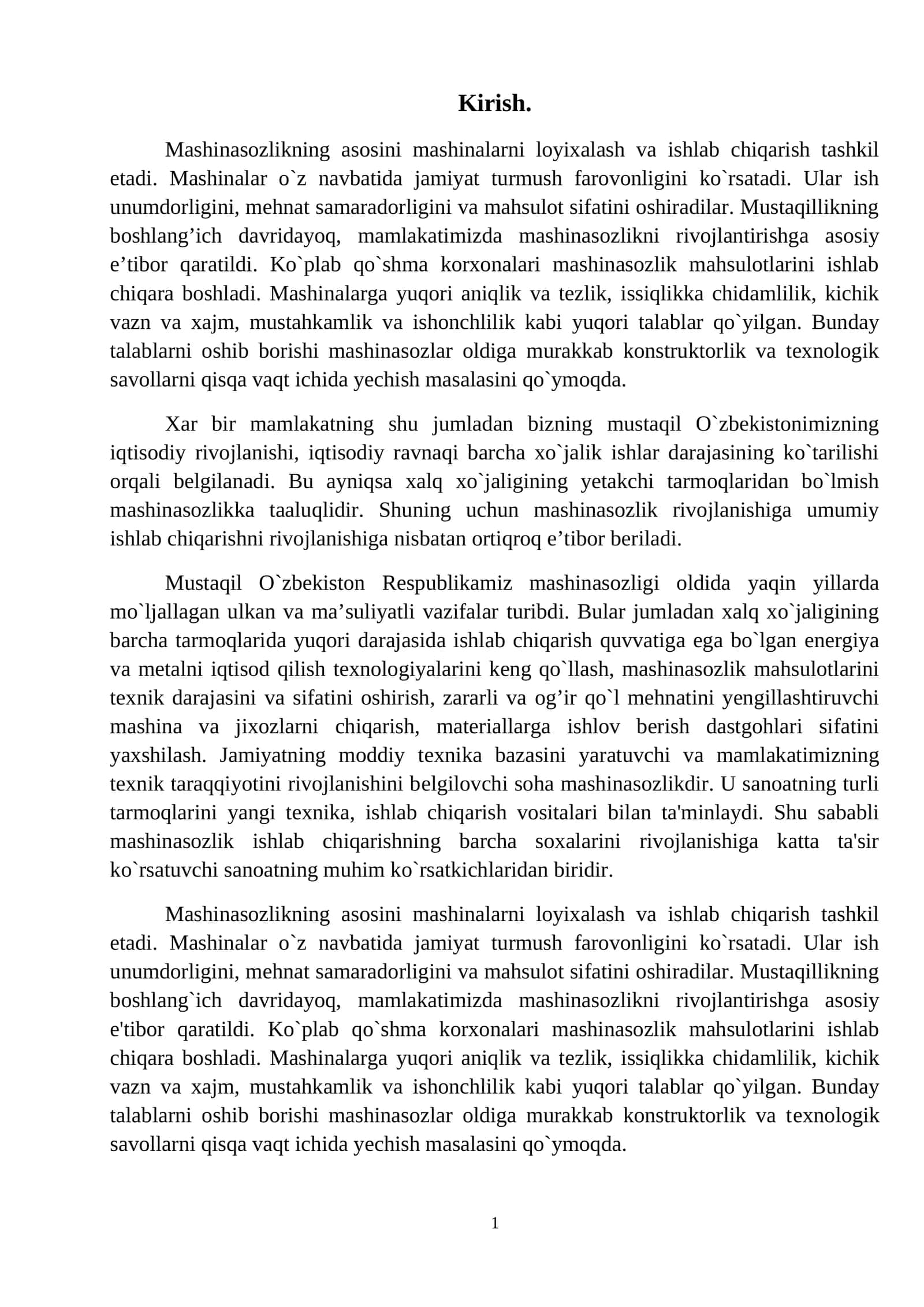 TOKARLIK STANOGINING TEXNIK TAVSIFLARINI ANIQLASH HAMDA KINEMATIK SXEMAsi 1