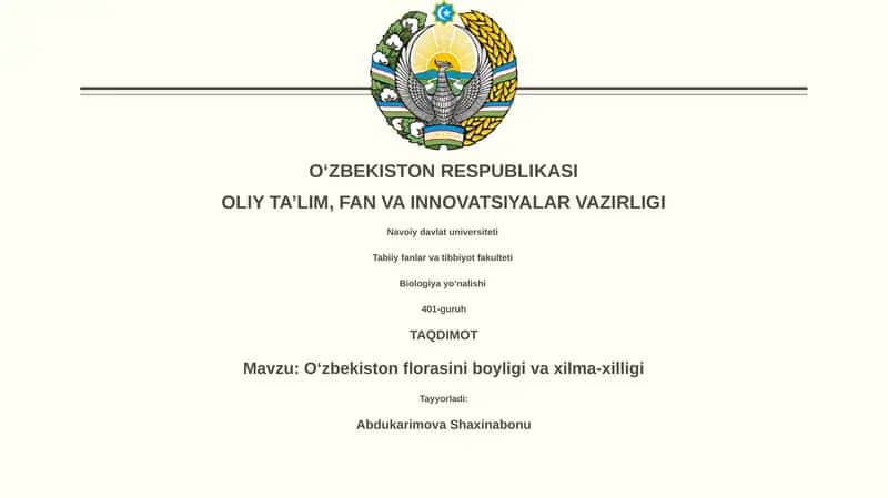 Oʻzbekiston florasini boyligi va xilma-xilligi 1