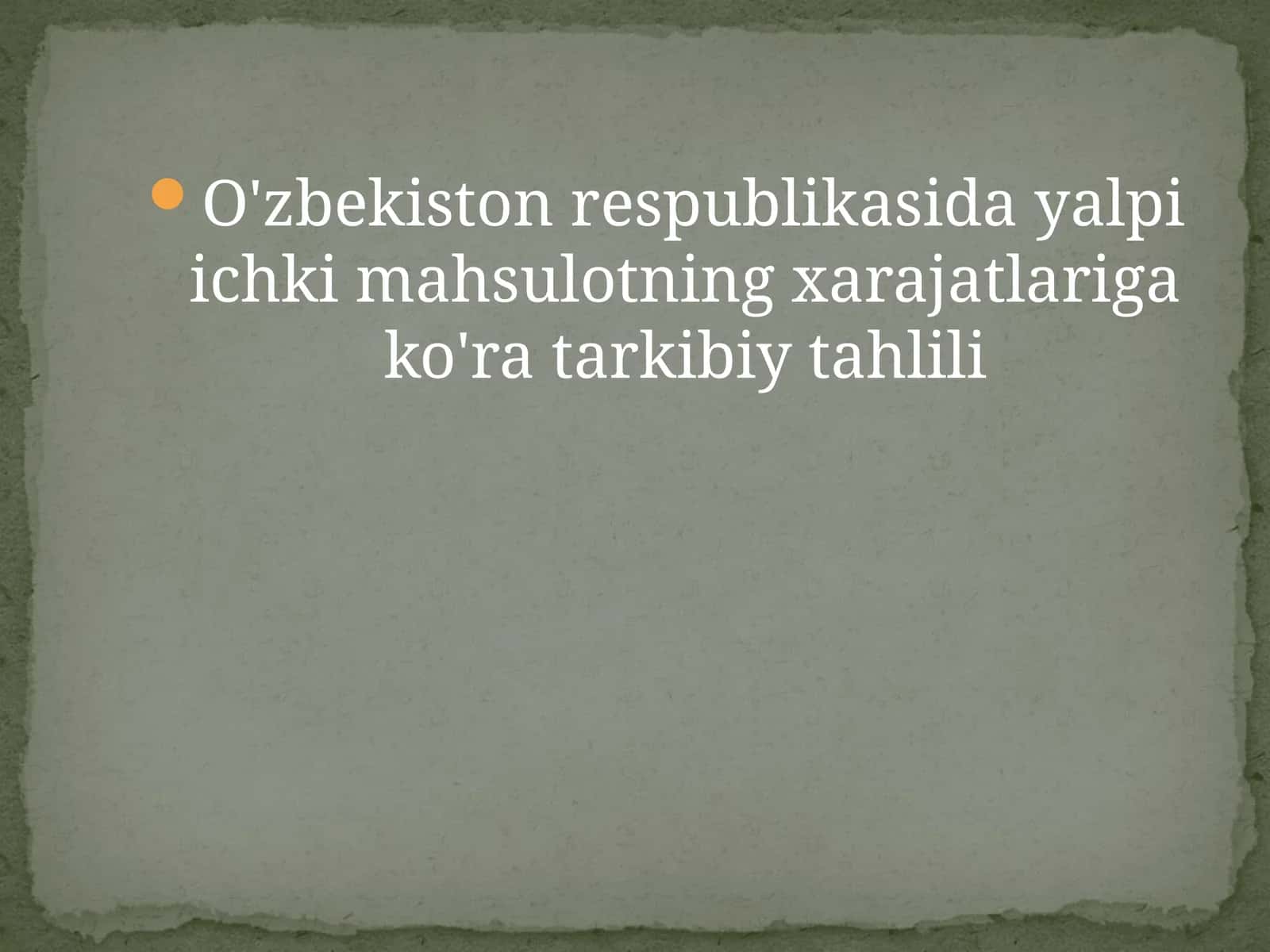 O'zbekiston Respublikasi dayalpi ichki mahsulotning xarajatlari go'ratarkibiy tahlili 1