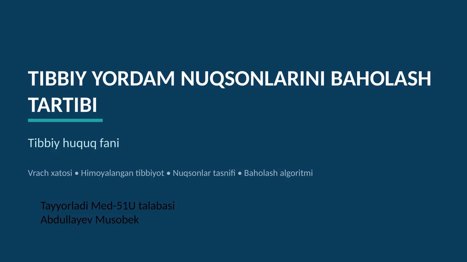 Tibbiy Yordam Nuqsonlarini Baholash Tartibi 1