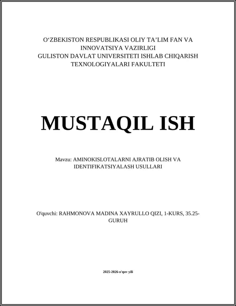 AMINOKISLOTALARNI AJRATIB OLISH VA IDENTIFIKATSIYALASH USULLARI 1