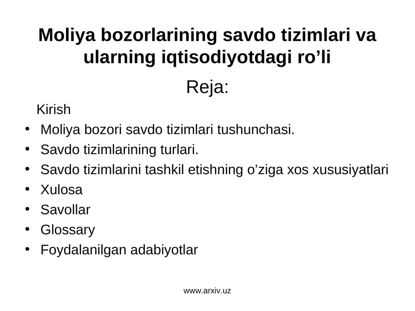 Moliya bozori savdo tizimlari va ularning iqtisodiyotdagi ro’li 1