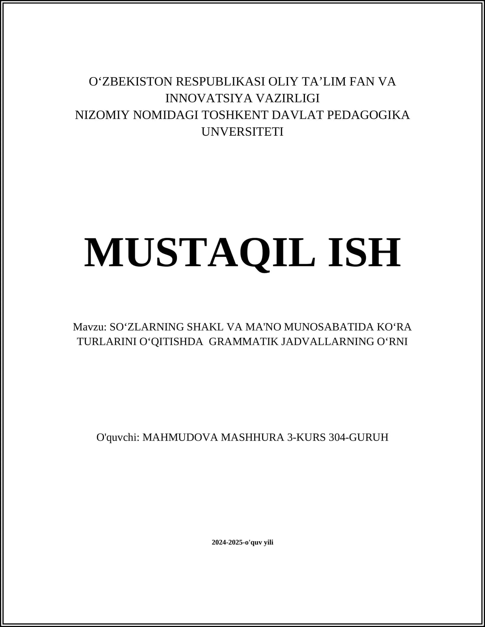 SOʻZLARNING SHAKL VA MA'NO MUNOSABATIDA KOʻRA TURLARINI OʻQITISHDA GRAMMATIK JADVALLARNING OʻRNI 1