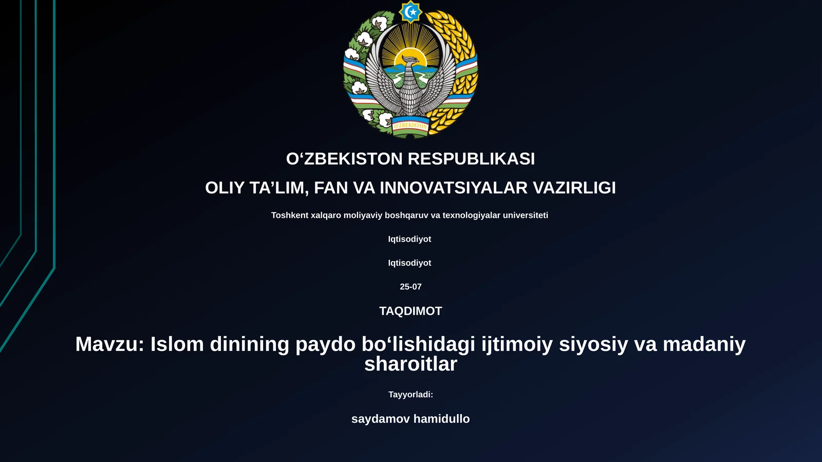 Islom dinining paydo boʻlishidagi ijtimoiy siyosiy va madaniy sharoitlar 1