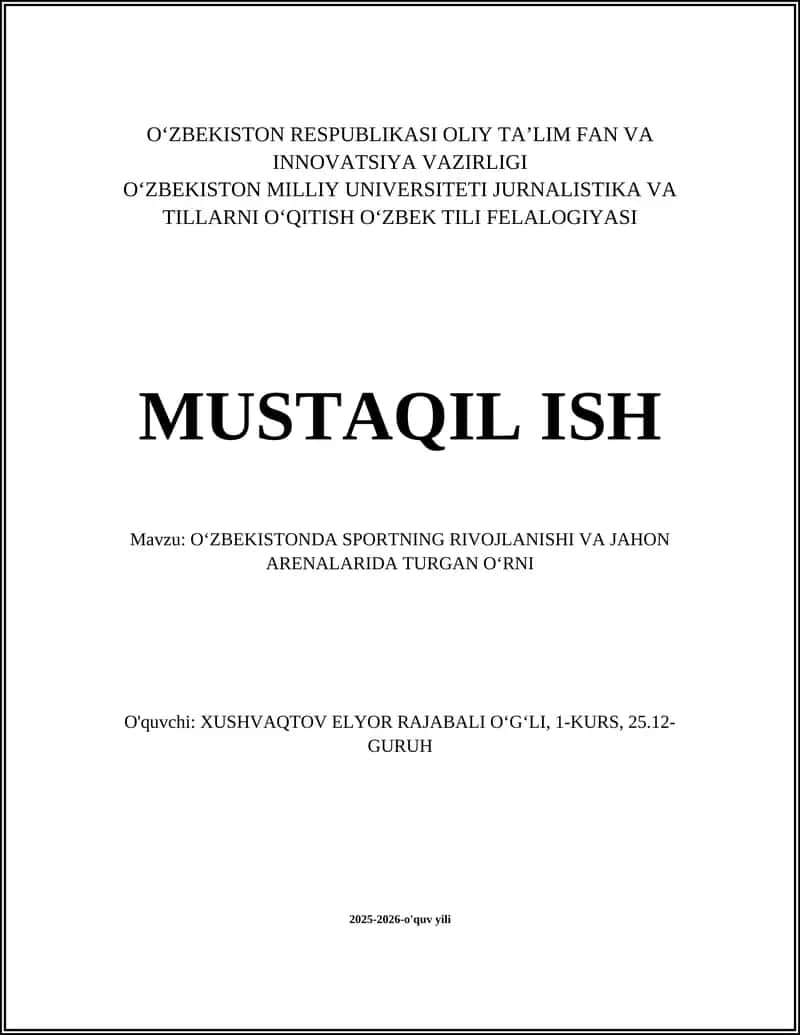 OʻZBEKISTONDA SPORTNING RIVOJLANISHI VA JAHON ARENALARIDA 1