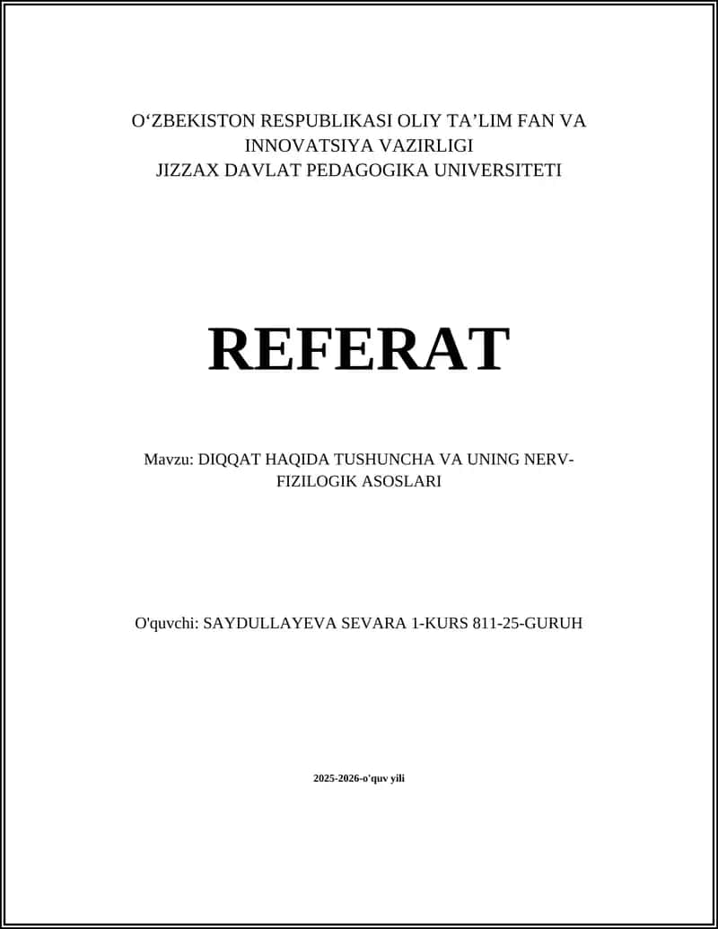 DIQQAT HAQIDA TUSHUNCHA VA UNING NERV-FIZILOGIK ASOSLARI 1