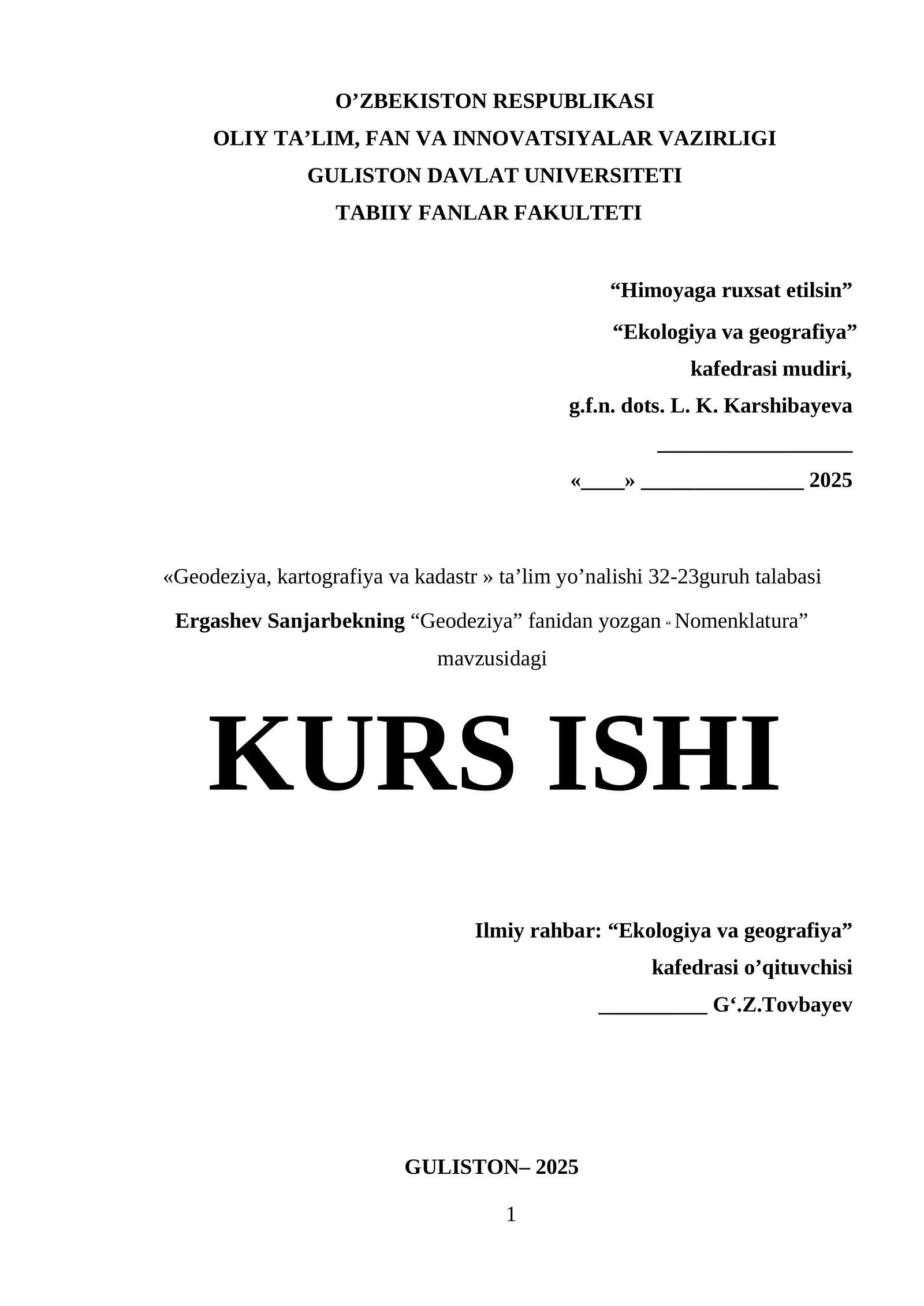 "Nomenklatura" mavzusidagi KURS ISHI 1
