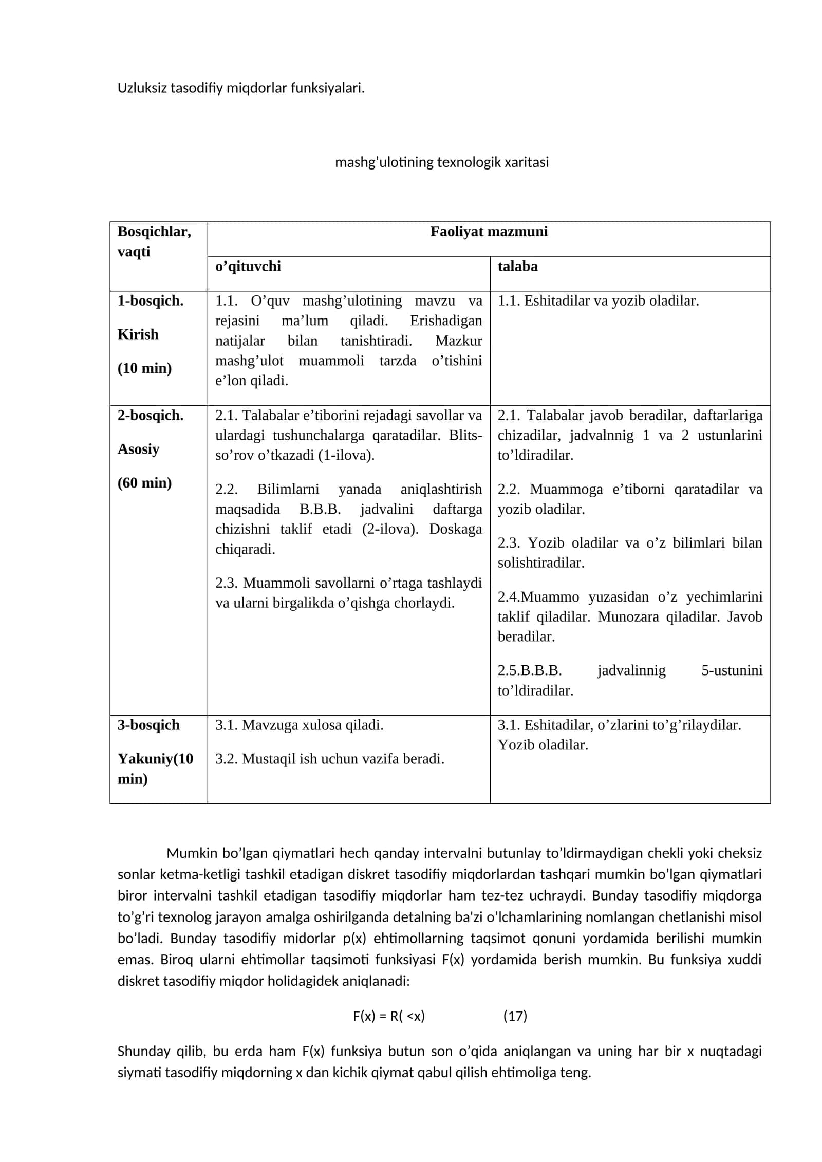 Uzluksiz tasodifiy miqdorlar funksiyalari 1