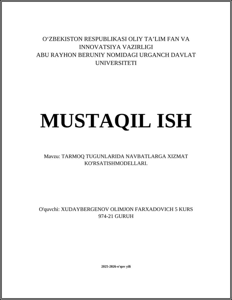TARMOQ TUGUNLARIDA NAVBATLARGA XIZMAT KO'RSATISH MODELLARI 1