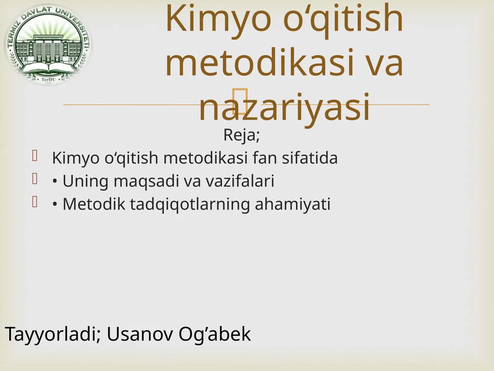 Kimyo o‘qitish metodikasi 1