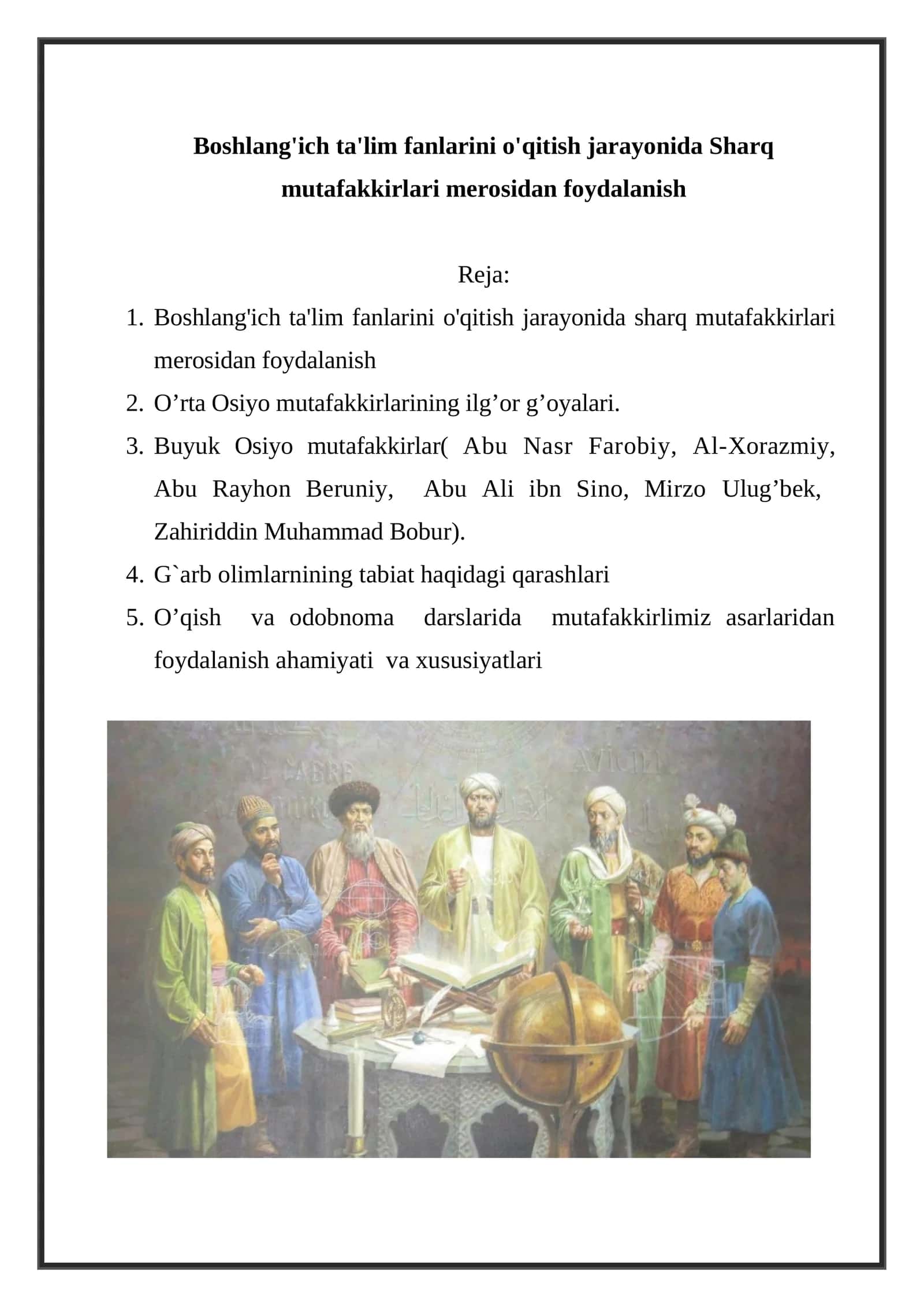 Sharq mutafakkirlari merosidan foydalanish 1