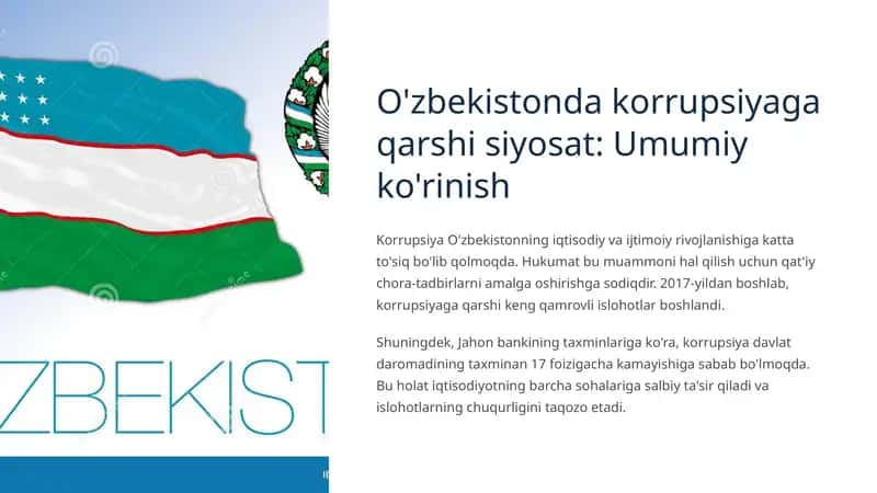 O'zbekistonda korrupsiyaga qarshi siyosat Umumiy ko'rinish 1