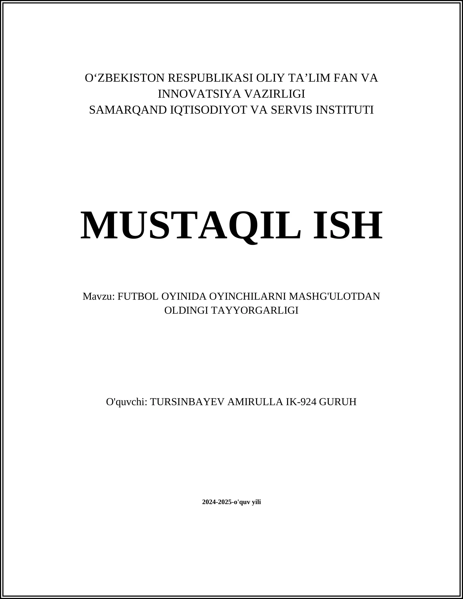 FUTBOL OYINIDA OYINCHILARNI MASHG'ULOTDAN OLDINGI TAYYORGARLIGI 1