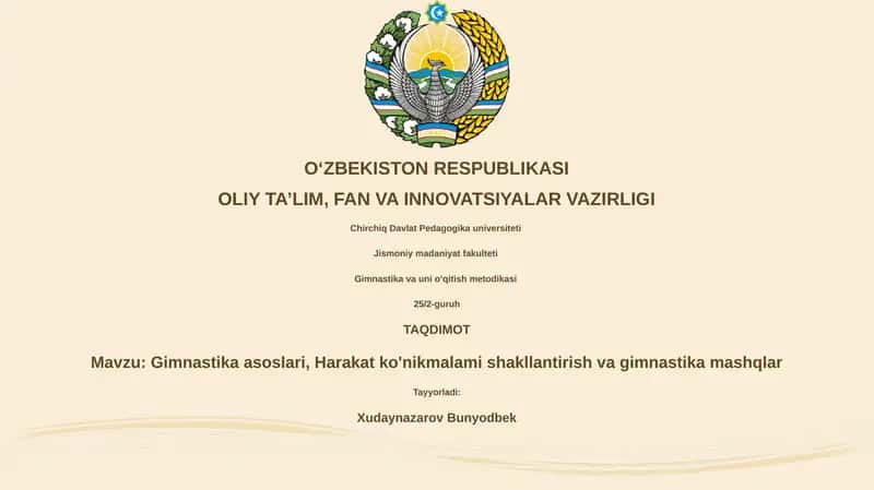 Gimnastika asoslari, Harakat ko'nikmalami shakllantirish va gimnastika mashqlar 1