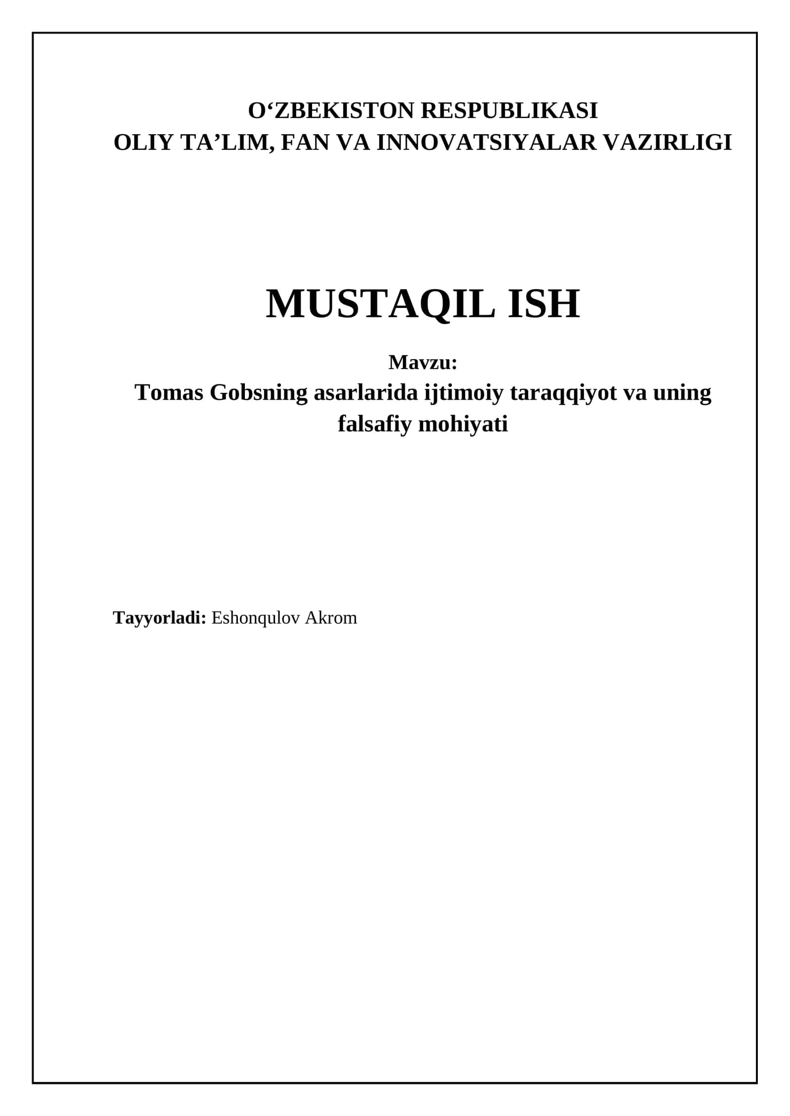 Tomas Gobsning asarlarida ijtimoiy taraqqiyot va uning falsafiy mohiyati 1