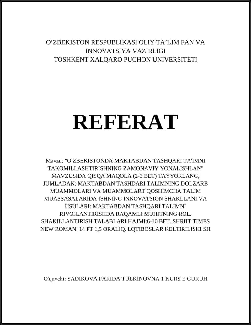 O'zbekistonda maktabdan tashqari taʼlim: hozirgi holat va rivojlanish istiqbollari 1