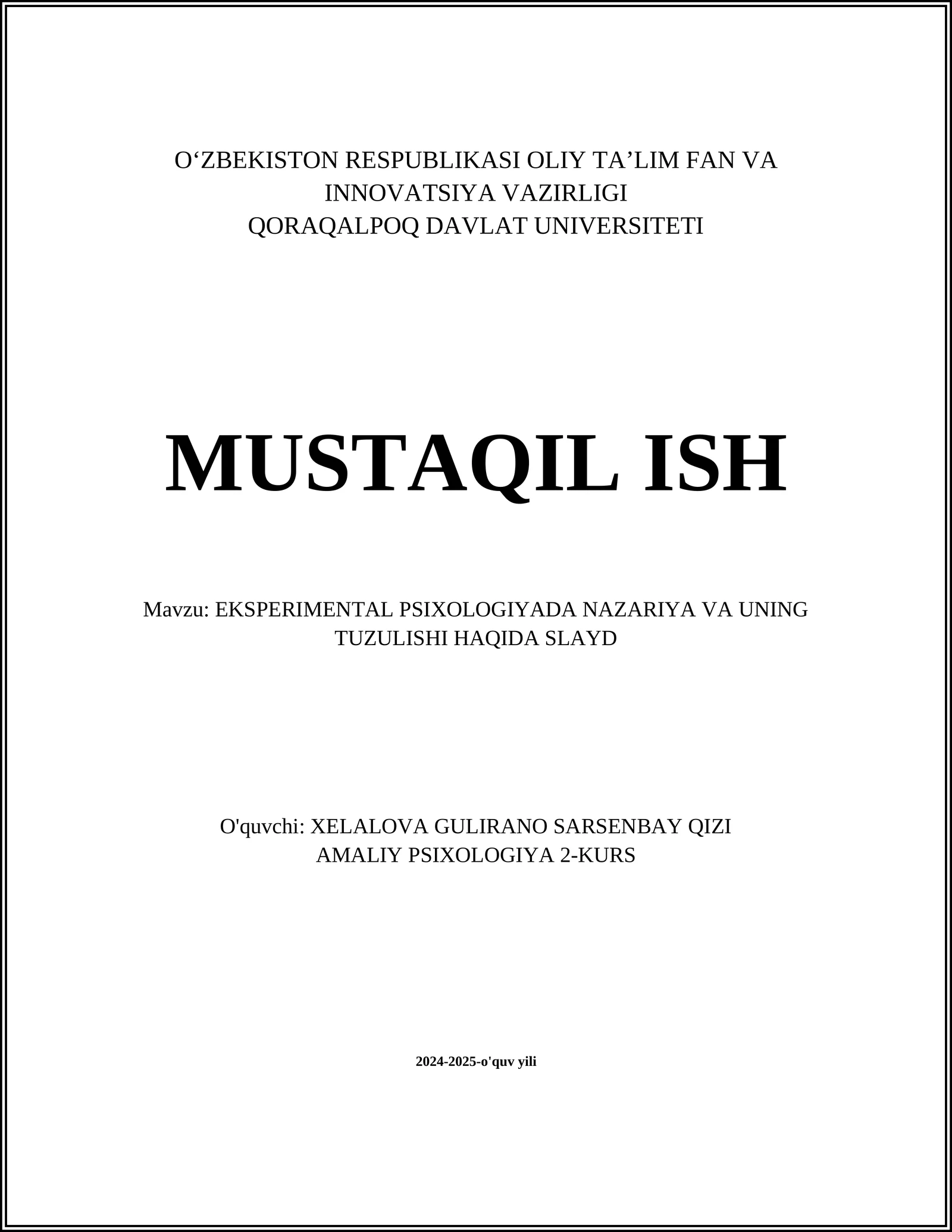 EKSPERIMENTAL PSIXOLOGIYADA NAZARIYA VA UNING TUZULISHI HAQIDA SLAYD 1
