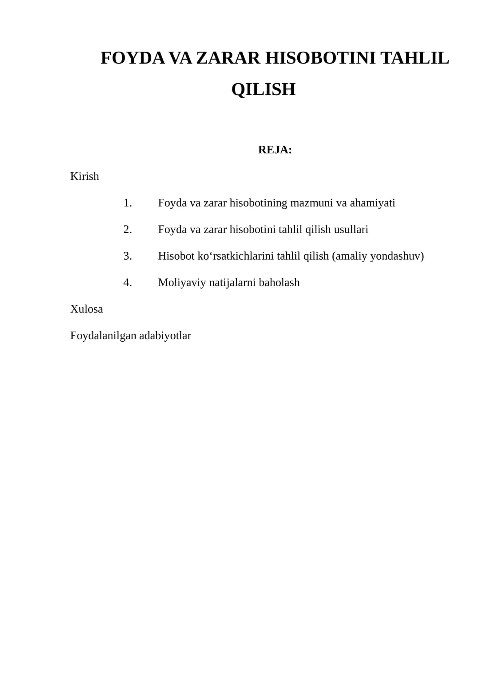 Foyda va zarar hisobotini tahlil qilish 1