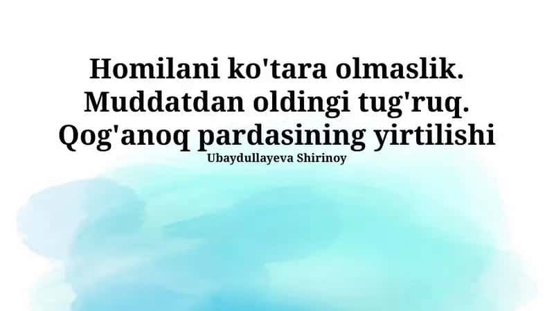 Besh беспуштлик, muddatidan oldin tug'ilish va qobiqlarning yorilishi: Umumiy ma'lumot 1