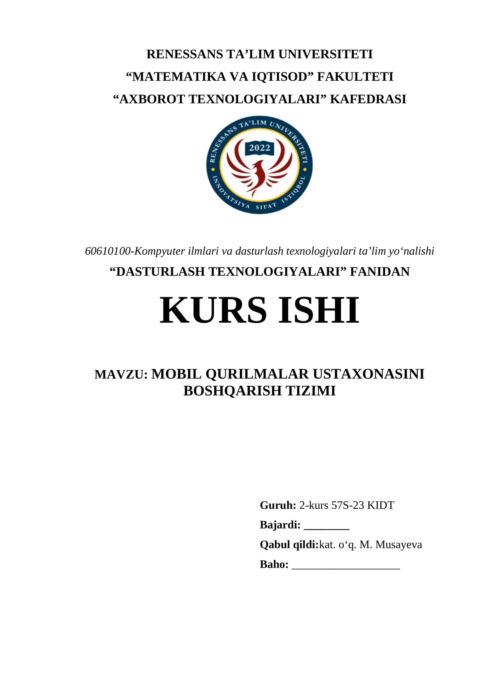 MOBIL QURILMALAR USTAXONASINI BOSHQARISH TIZIMI 1