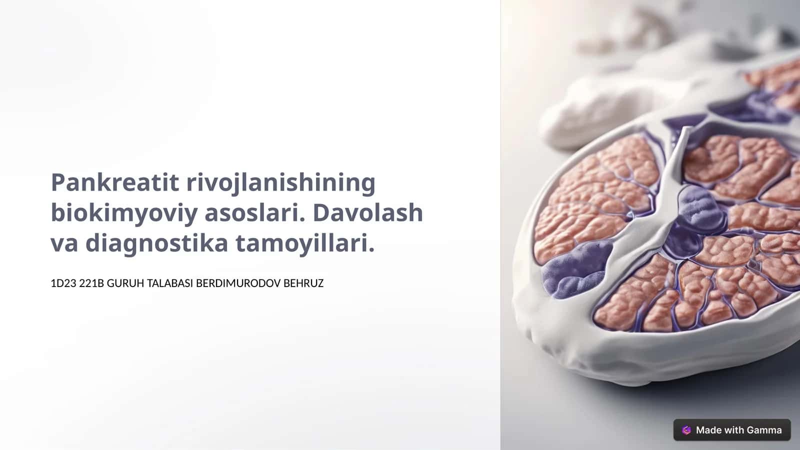 Pankreatit rivojlanishining biokimyoviy asoslari. Davolash va diagnostika tamoyillari 1