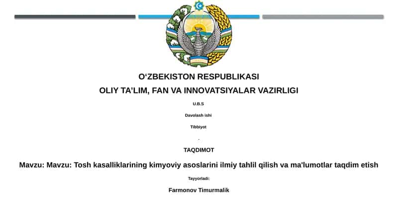 Tosh kasalliklarining kimyoviy asoslarini ilmiy tahlil qilish va ma'lumotlar taqdim etish 1