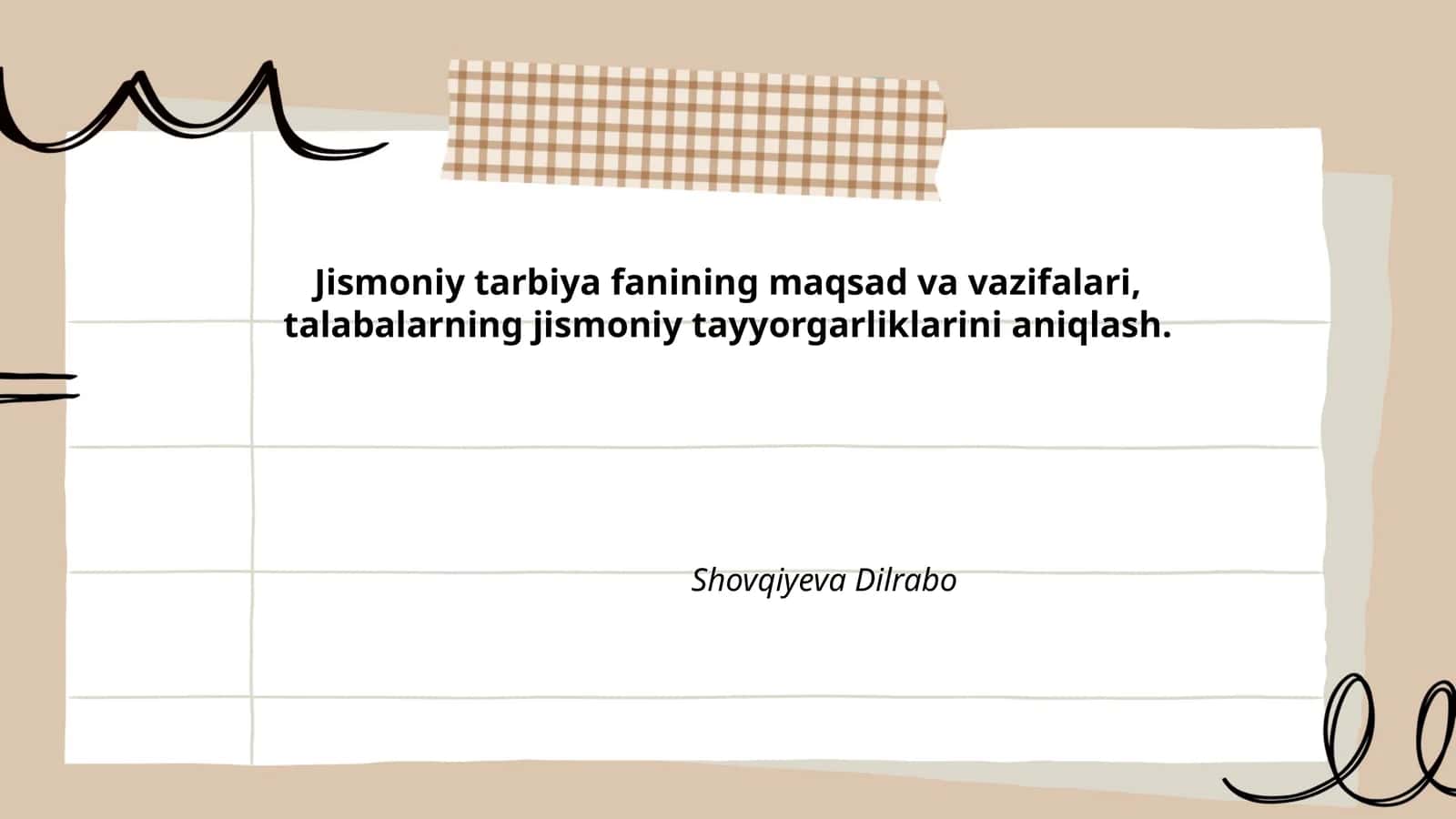 Jismoniy tarbiya fanining maqsad va vazifalari, talabalarning jismoniy tayyorgarliklarini aniqlash 1