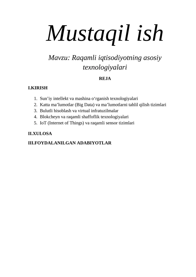 Raqamli iqtisodiyotning asosiy texnologiyalari 1