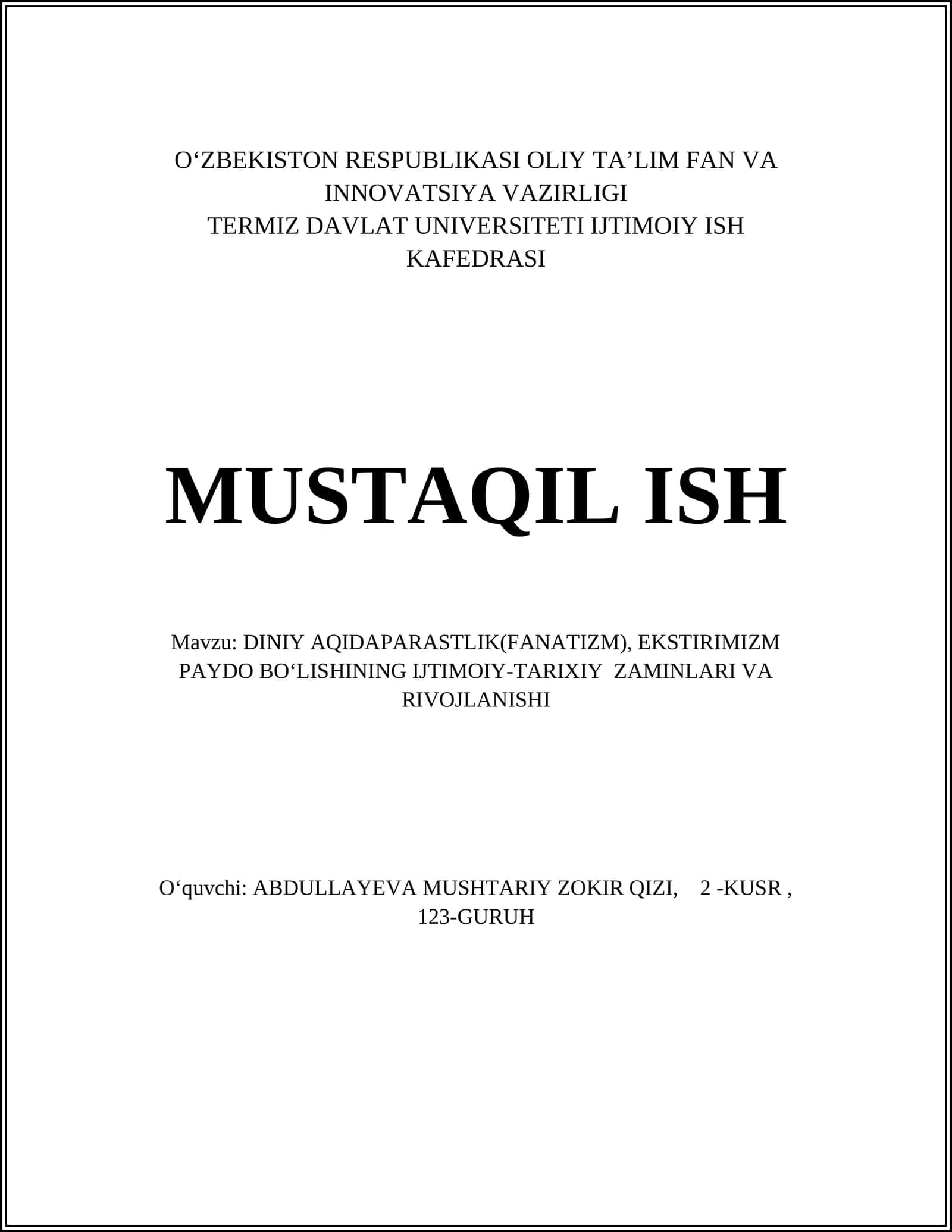 DINIY AQIDAPARASTLIK(FANATIZM) VA EKSTREMIZM 1