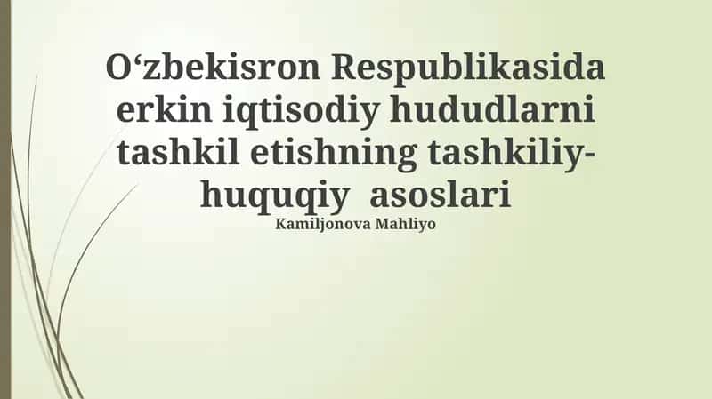 Oʻzbekiston Respublikasida Erkin Iqtisodiy Zonalarni Tashkil etishning Tashkiliy asoslari 1