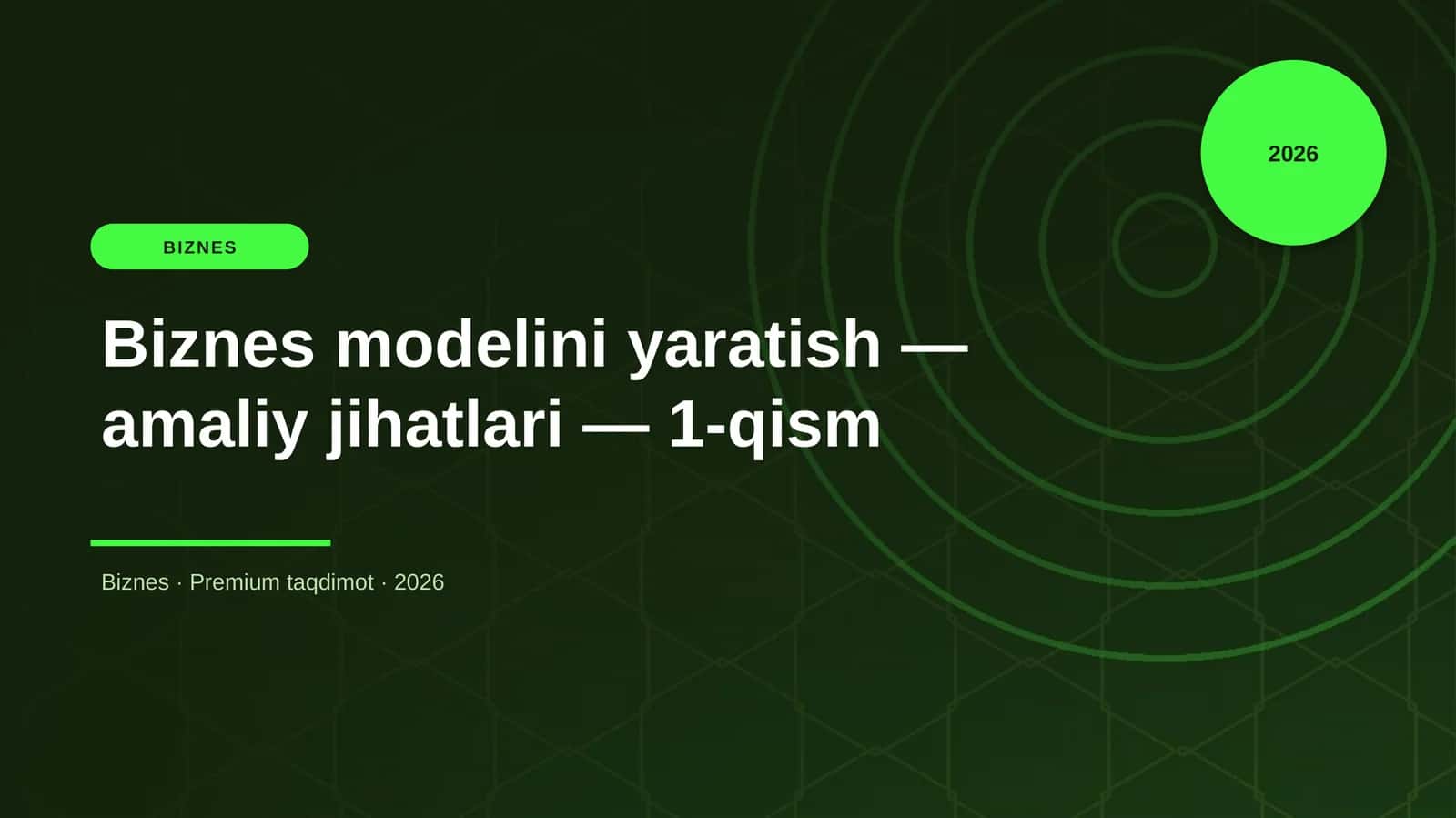 Biznes modelini yaratish — amaliy jihatlari — 1-qism 1